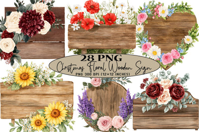 Watercolor Floral Wooden Sign Clipart Sublimation SVGArt 