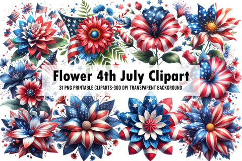 Watercolor Flower 4th July Clipart Sublimation Rupkotha 