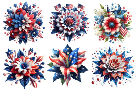 Watercolor Flower 4th July Clipart Sublimation Rupkotha 