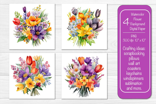 Watercolor Flower bouquet Flower Backgrounds Digital Paper PNG Sublimation Createya Design 