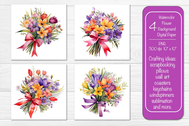 Watercolor Flower bouquet Flower Backgrounds Digital Paper PNG Sublimation Createya Design 