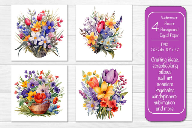Watercolor Flower bouquet Flower Backgrounds Digital Paper PNG Sublimation Createya Design 
