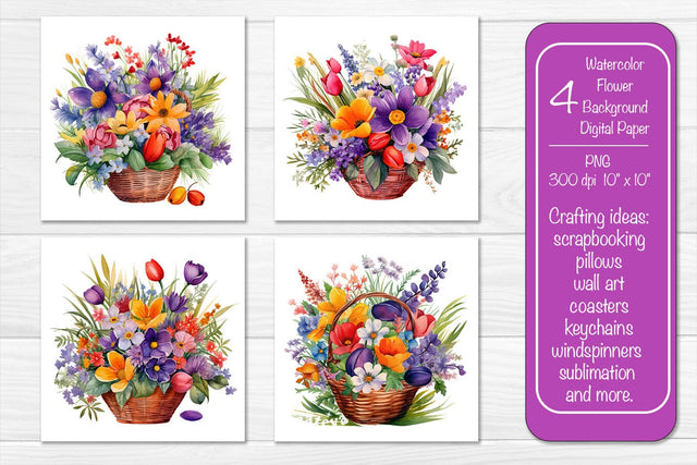 Watercolor Flower bouquet Flower Backgrounds Digital Paper PNG Sublimation Createya Design 
