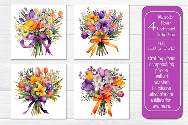 Watercolor Flower bouquet Flower Backgrounds Digital Paper PNG Sublimation Createya Design 
