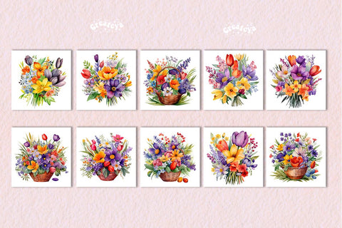Watercolor Flower bouquet Flower Backgrounds Digital Paper Set PNG Sublimation Createya Design 