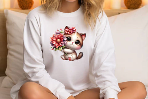 Watercolor Flower Cat Clipart Sublimation Rupkotha 