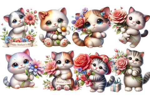 Watercolor Flower Cat Clipart Sublimation Rupkotha 