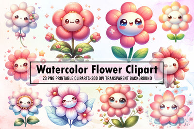Watercolor Flower Clipart Kawaii Clipart Sublimation designartist 