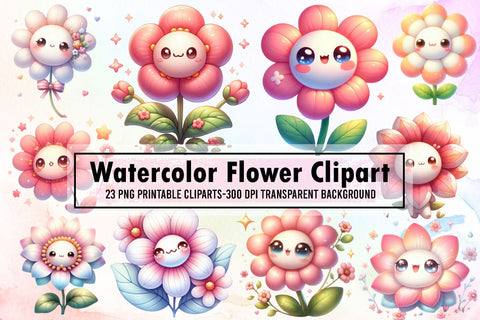 Watercolor Flower Clipart Kawaii Clipart Sublimation designartist 