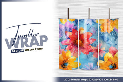 Watercolor flower floral pattern tumbler png Sublimation Regulrcrative 