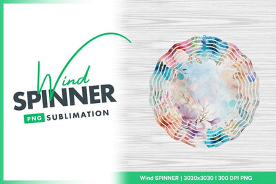 Watercolor flower frame wind spinner round png Sublimation Regulrcrative 
