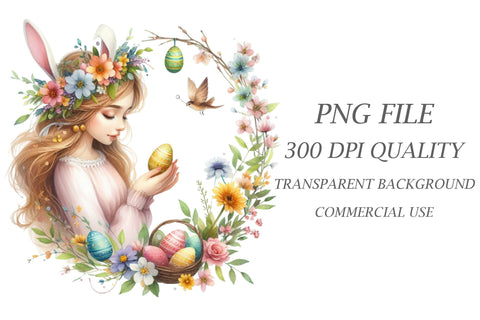 Watercolor Flower Girls Easter Clipart Sublimation Rupkotha 