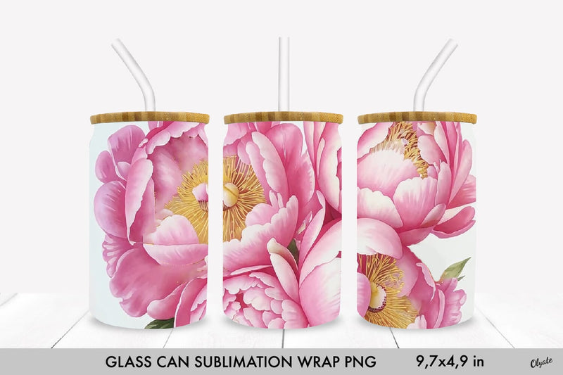 Watercolor Flower Glass Can Wrap. Glass Can 16 OZ Sublimation Olga Terlyanskaya 