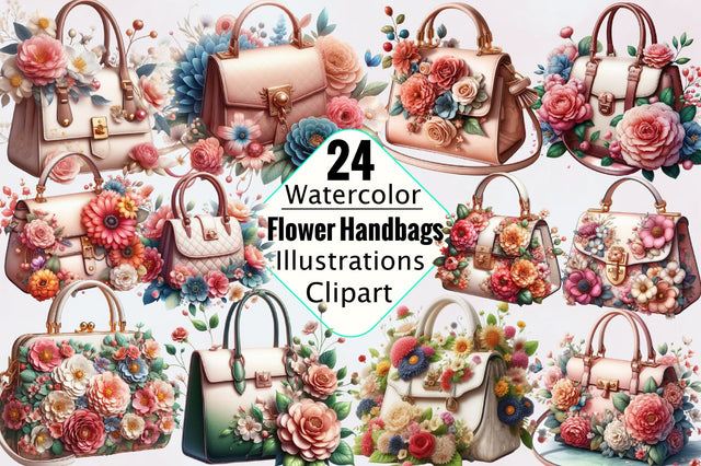 Watercolor Flower Handbags Clipart Bundle Sublimation SVGArt 