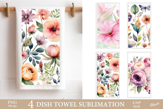 Watercolor Flower Kitchen Dish Towel PNG Sublimation Olga Terlyanskaya 