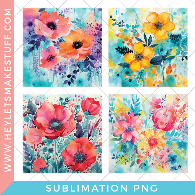 Watercolor Flower Set - Sublimation Sublimation Hey Let's Make Stuff 