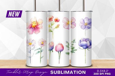 Watercolor Flower Set Tumbler Png Elements Sublimation Regulrcrative 