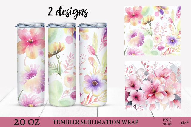 Watercolor Flower Tumbler Sublimation. 20 OZ Tumbler Wrap PNG Sublimation Olga Terlyanskaya 