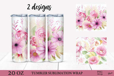 Watercolor Flower Tumbler Sublimation. 20 OZ Tumbler Wrap Sublimation Olga Terlyanskaya 