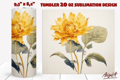 Watercolor flower tumbler wrap / yellow wildflower tumbler Sublimation Angelina Semenova 
