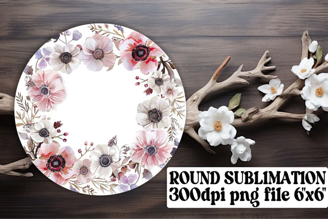 Watercolor Flower Wreath Round Design Sublimation afrosvg 