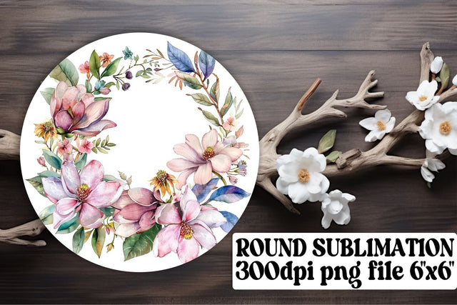 Watercolor Flower Wreath Round Design Sublimation afrosvg 