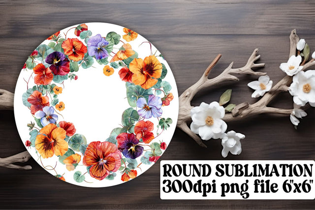 Watercolor Flower Wreath Round Design Sublimation afrosvg 