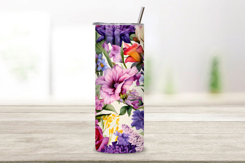 Watercolor Flowers 20 oz, Skinny Tumbler Wrap, Sublimation, Spring Blooms Tumbler Wrap, Sublimation PNG design, PNG, Flowers Tumbler Wrap, Sublimation PNG design, Watercolor Sublimation FloridPrintables 