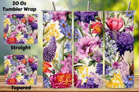 Watercolor Flowers 20 oz, Skinny Tumbler Wrap, Sublimation, Spring Blooms Tumbler Wrap, Sublimation PNG design, PNG, Flowers Tumbler Wrap, Sublimation PNG design, Watercolor Sublimation FloridPrintables 