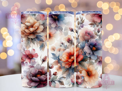 Watercolor Flowers 20oz Tumbler, Flowers Tumbler Png, Straight Tapered Tumbler Wrap, Instant Digital Download Sublimation SvggirlplusArt 