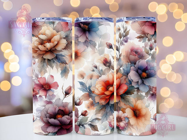 Watercolor Flowers 20oz Tumbler, Flowers Tumbler Png, Straight Tapered Tumbler Wrap, Instant Digital Download Sublimation SvggirlplusArt 