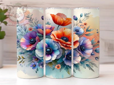 Watercolor Flowers 20oz Tumbler Png, Straight & Tapered Tumbler Png, Floral Art Tumbler Png, Digital Download PNG Sublimation Lara' s Designs 