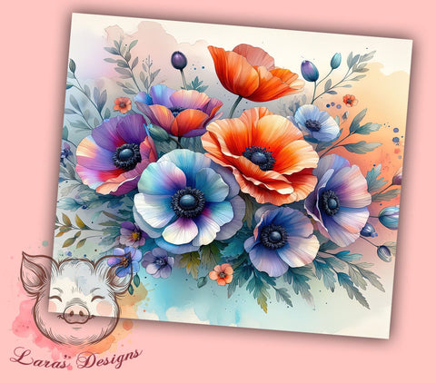 Watercolor Flowers 20oz Tumbler Png, Straight & Tapered Tumbler Png, Floral Art Tumbler Png, Digital Download PNG Sublimation Lara' s Designs 