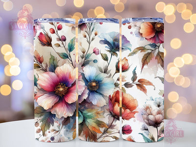 Watercolor Flowers 20oz Tumbler Wrap Sublimation Design, Flowers Seamless Tumbler Design, Straight Tapered Tumbler Wrap, Tumbler Png, Instant Digital Download Sublimation SvggirlplusArt 