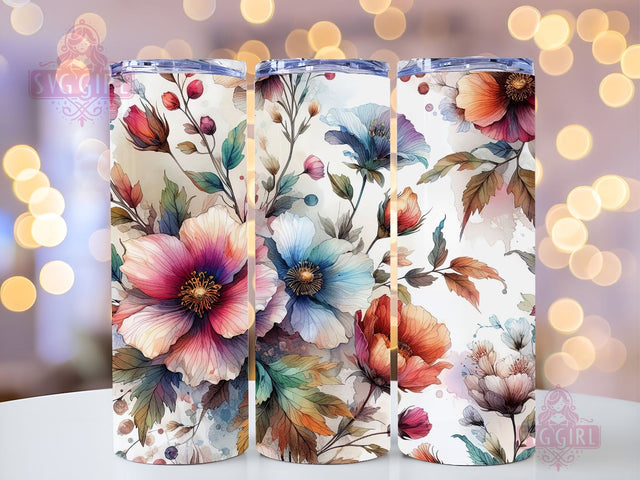 Watercolor Flowers 20oz Tumbler Wrap Sublimation Design, Flowers Seamless Tumbler Design, Straight Tapered Tumbler Wrap, Tumbler Png, Instant Digital Download Sublimation SvggirlplusArt 