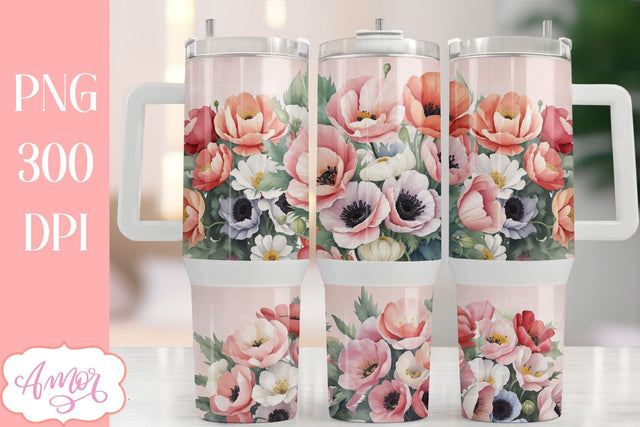 Watercolor flowers 40 oz tumbler wrap | Spring PNG sublimation Sublimation Amorclipart 