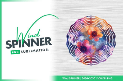 Watercolor flowers art pattern wind spinner round png Sublimation Regulrcrative 