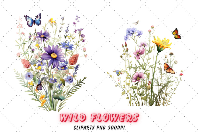 Watercolor Flowers Clipart - Floral Clipart - Wild Flowers - Wild ...