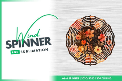Watercolor Flowers Dark Background Circular Wind Spinner Round Sublimation Regulrcrative 