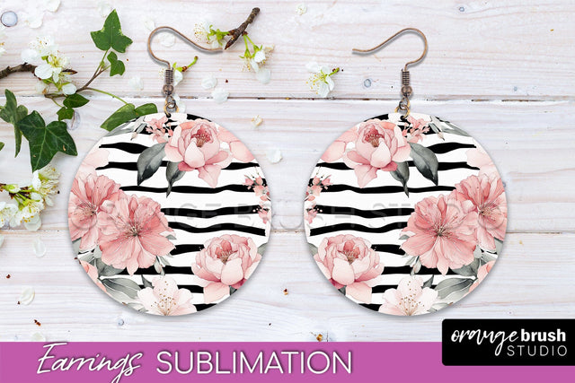 Watercolor Flowers Earrings, Pink Floral Earring Sublimation Sublimation OrangeBrushStudio 