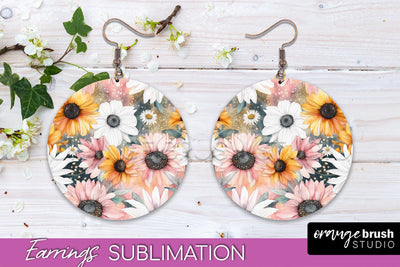 Watercolor Flowers Earrings, Pink Floral Earring Sublimation Sublimation OrangeBrushStudio 