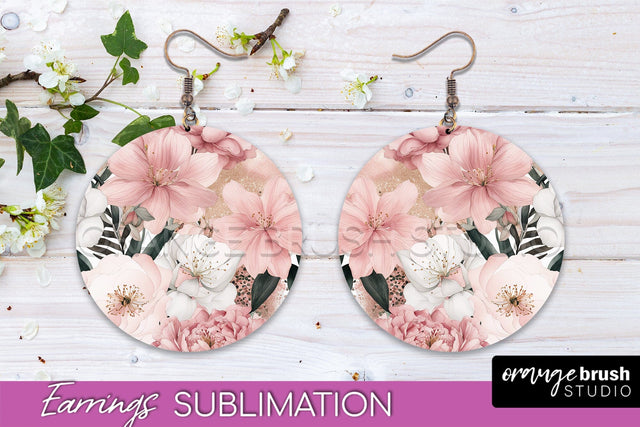 Watercolor Flowers Earrings, Pink Floral Earring Sublimation Sublimation OrangeBrushStudio 
