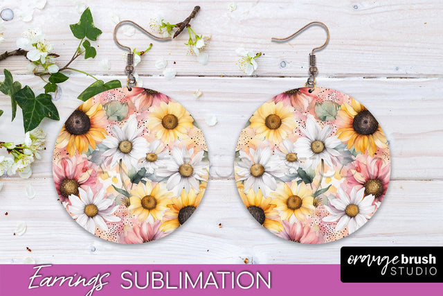 Watercolor Flowers Earrings, Pink Floral Earring Sublimation Sublimation OrangeBrushStudio 