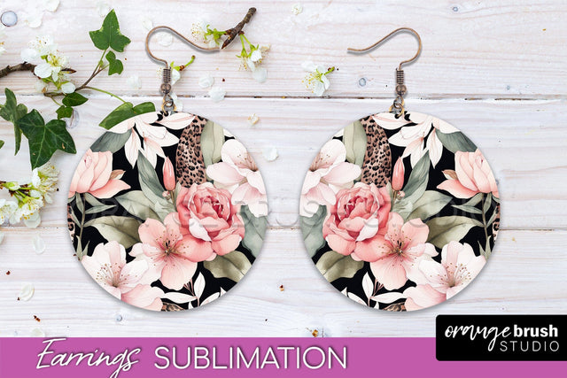 Watercolor Flowers Earrings, Pink Floral Earring Sublimation Sublimation OrangeBrushStudio 
