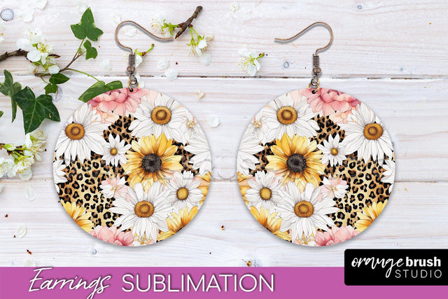 Watercolor Flowers Earrings, Pink Floral Earring Sublimation Sublimation OrangeBrushStudio 