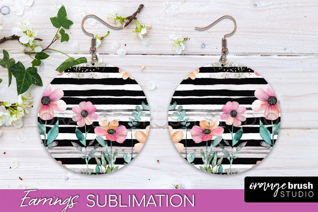 Watercolor Flowers Earrings, Pink Floral Earring Sublimation Sublimation OrangeBrushStudio 
