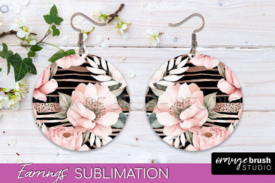 Watercolor Flowers Earrings, Pink Floral Earring Sublimation Sublimation OrangeBrushStudio 
