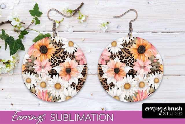 Watercolor Flowers Earrings, Pink Floral Earring Sublimation Sublimation OrangeBrushStudio 