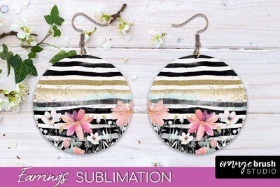 Watercolor Flowers Earrings, Pink Floral Earring Sublimation Sublimation OrangeBrushStudio 
