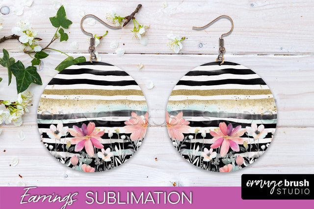 Watercolor Flowers Earrings, Pink Floral Earring Sublimation Sublimation OrangeBrushStudio 